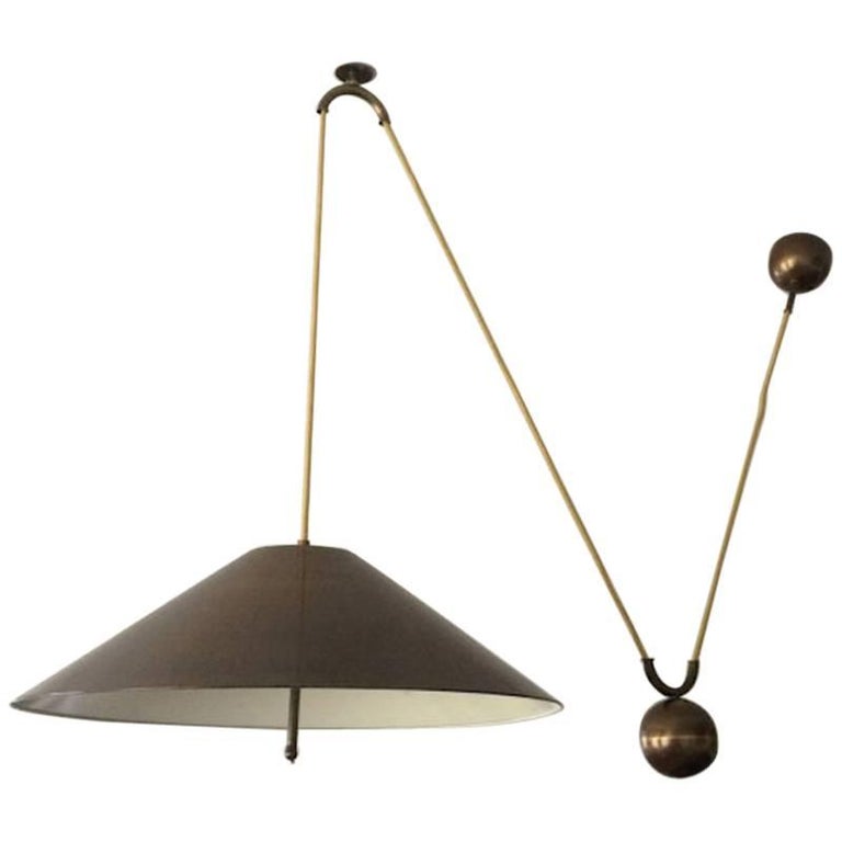 Large Mid Century Counterweight Brass Pendant Lamp at 1stDibs