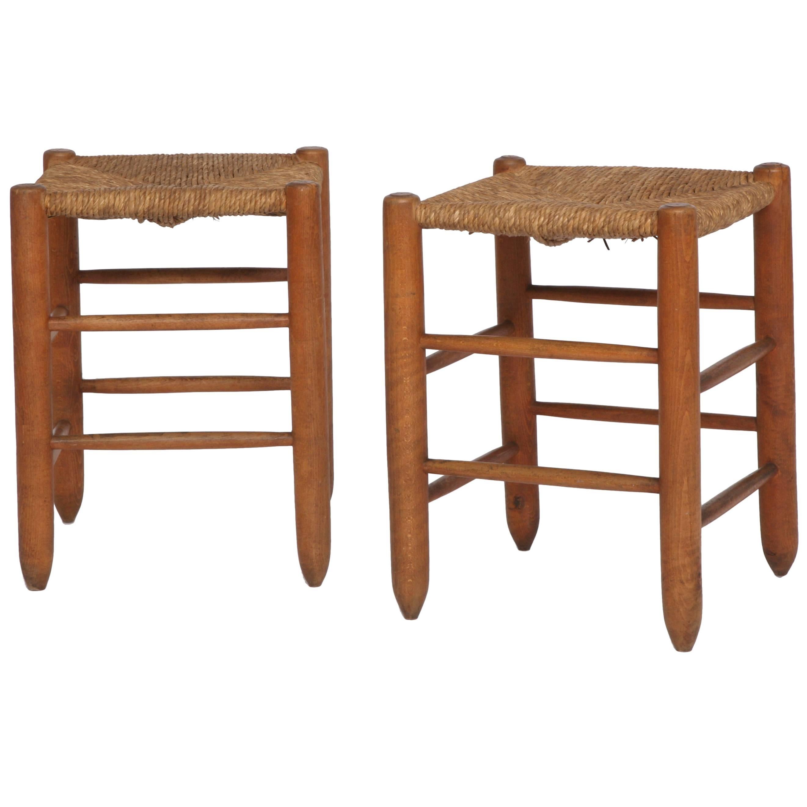 Charlotte Perriand, Pair of Rattan Stools No 17 For Sale