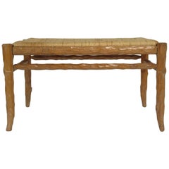 1970s Faux Bois Wood Bench with Rush Seat