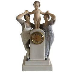 Royal Copenhagen Art Nouveau Clock with Man, Woman and Child, Christian Thomsen