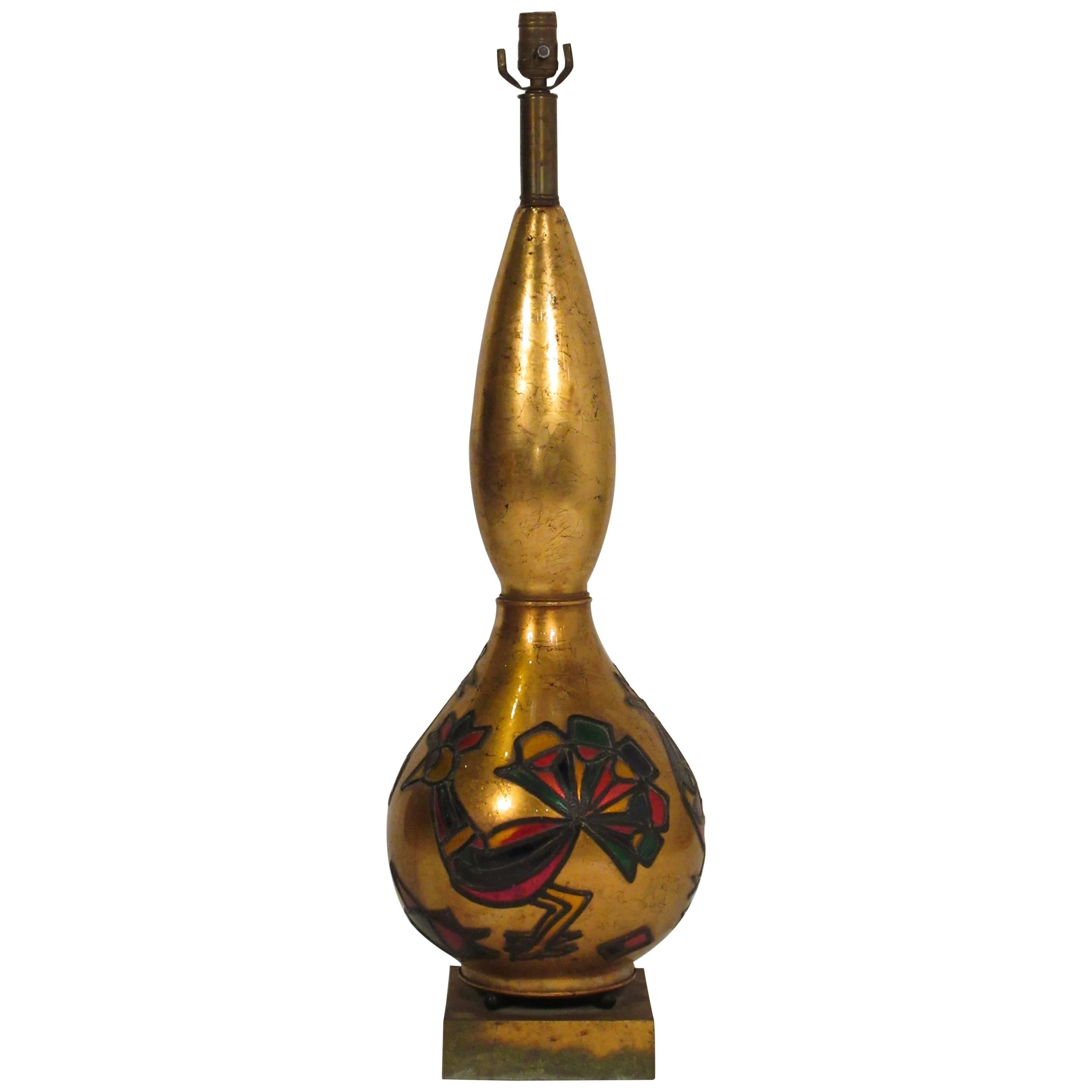 1950s Tall Églomisé Gilt Peacock Lamp