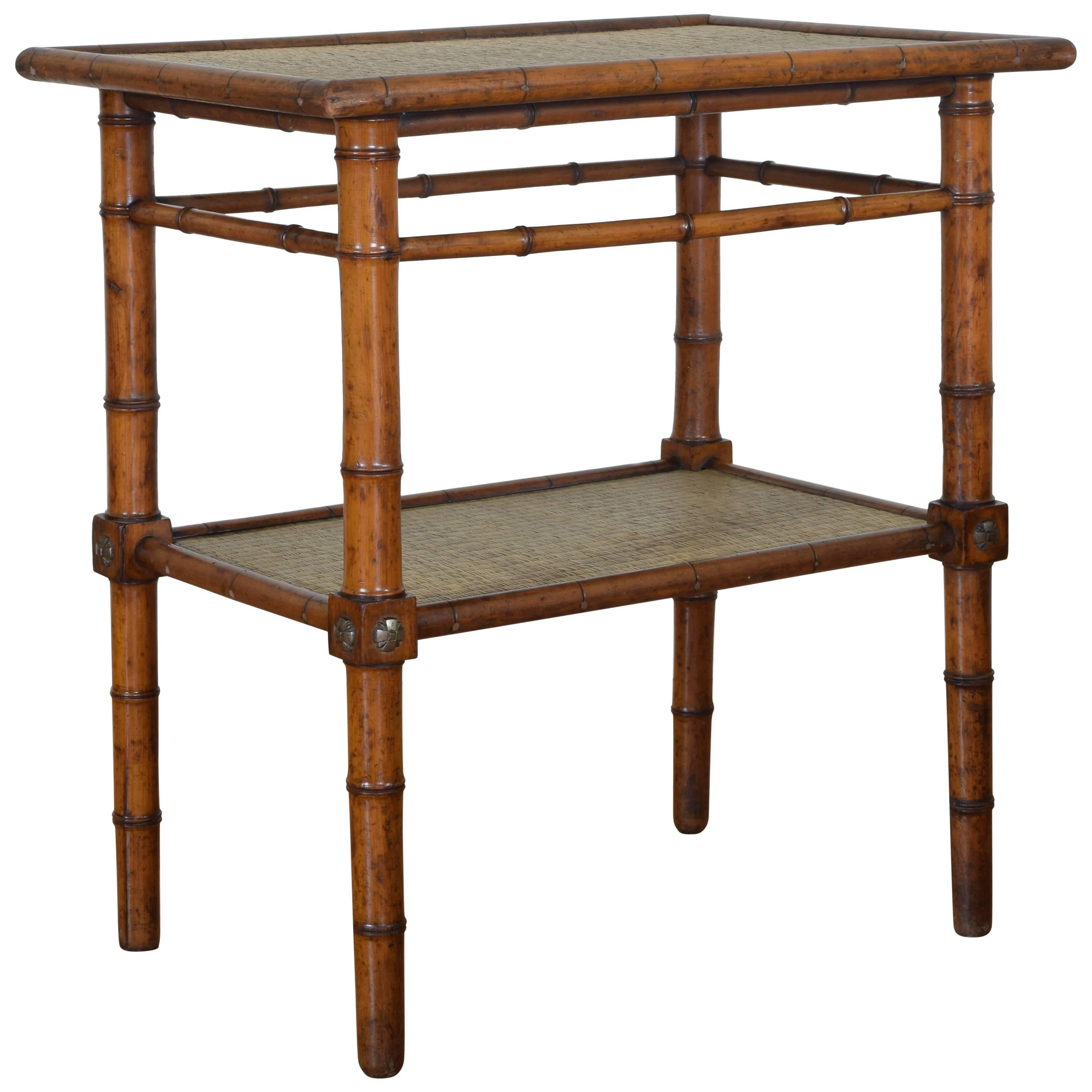 French Art Deco Period Bamboo and Seagrass Two-Tier Table, 20th Century