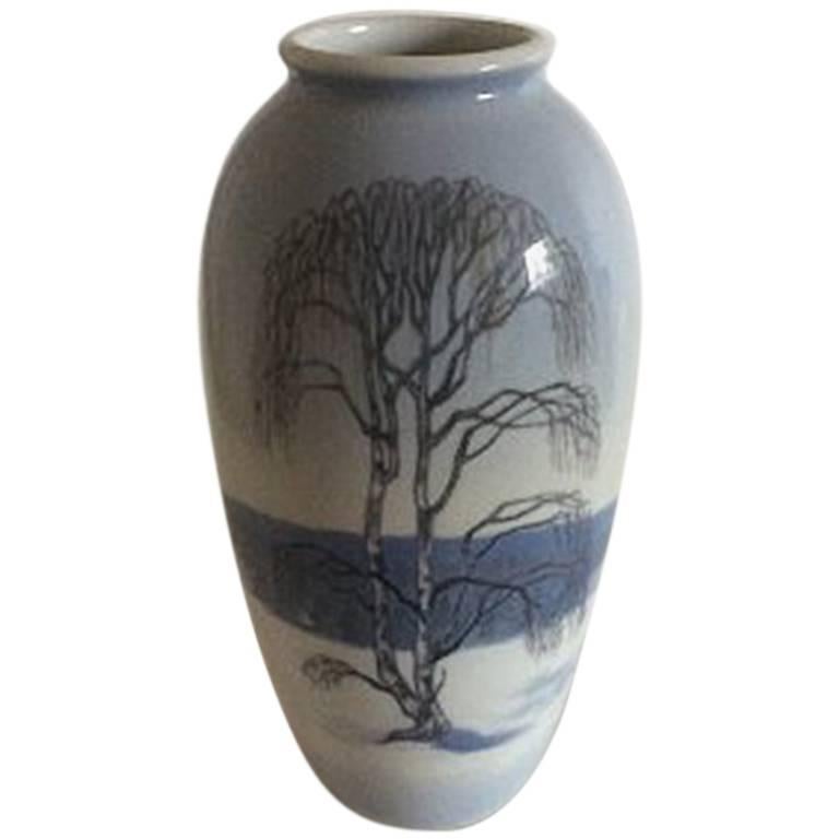 Royal Copenhagen Art Nouveau Vase with Motif of a Birch Tree #2244/2129 For Sale