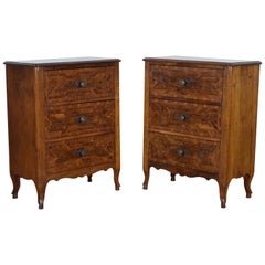 Pair of Italian, Piemonte, Walnut and Fruitwood Bedside Commodes, 19th Century
