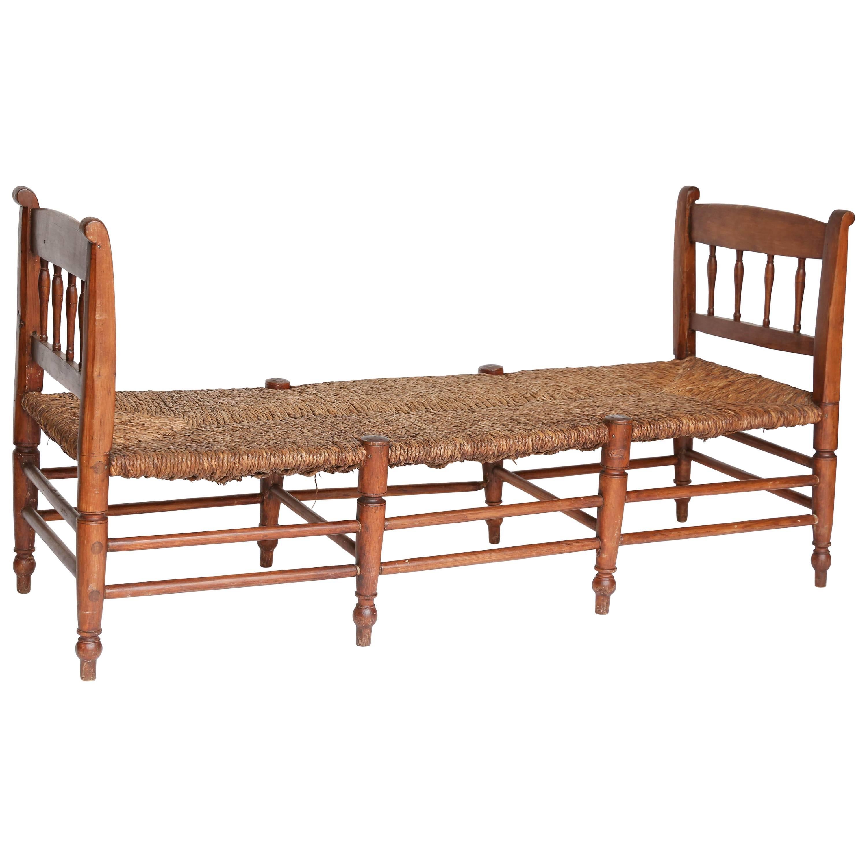 Antique Rush Seat Bench from France
