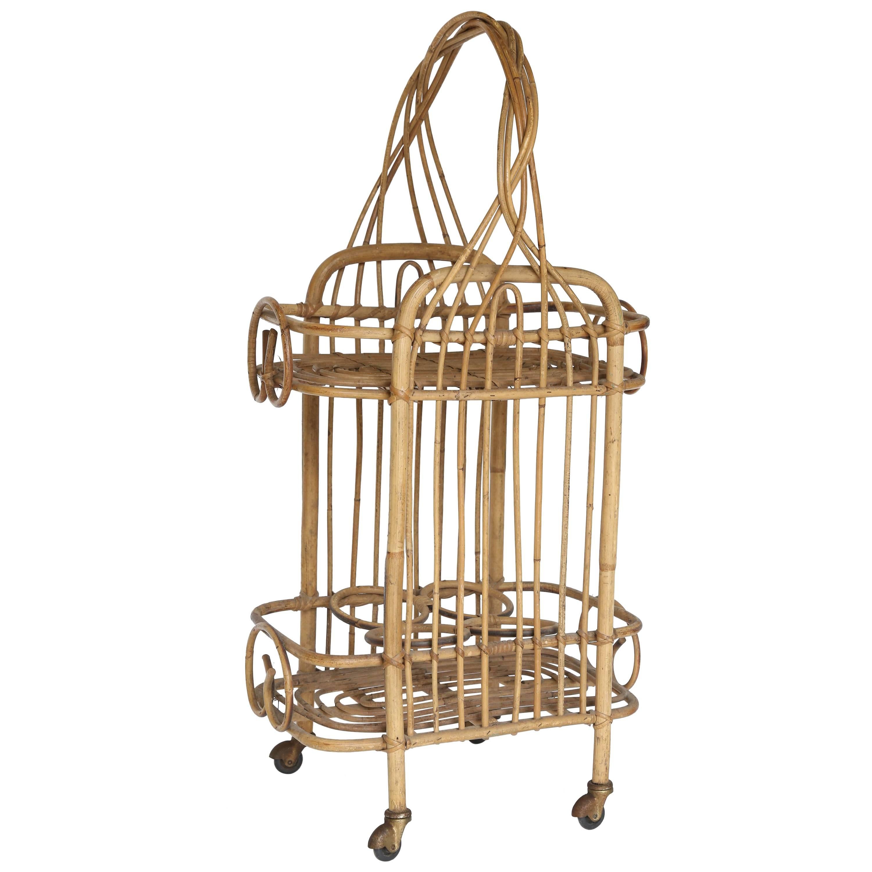 Vintage French Rattan Bar Cart