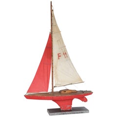 Vintage Large Sailboat Model on Custom Metal Stand