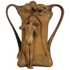 Austrian Art Nouveau Babka Signed Bronze Vase