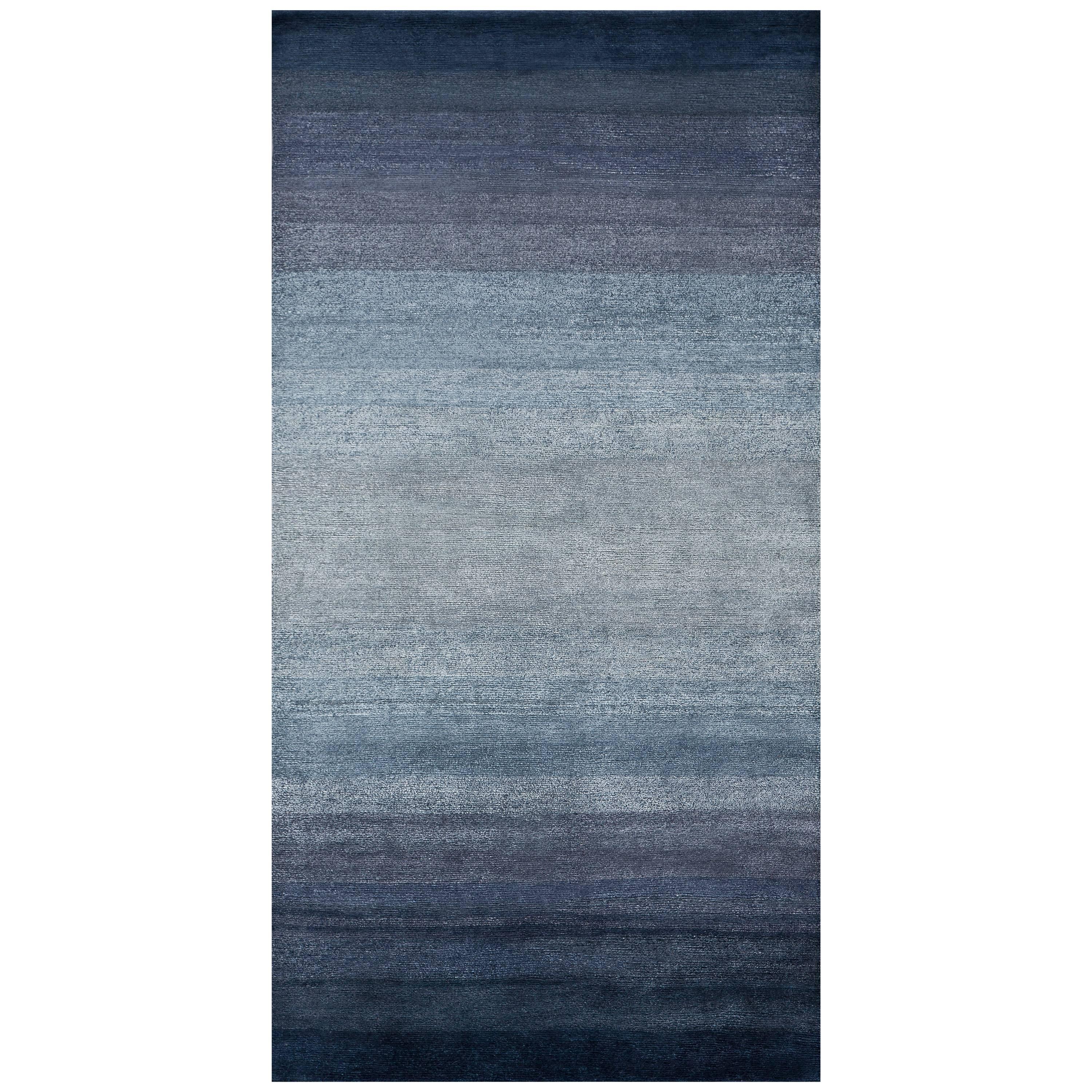 'Fade, Indigo' Hand-Knotted Tibetan Rug Made in Nepal by New Moon Rugs