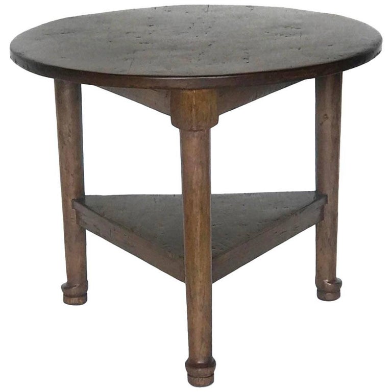 Custom Round Walnut Table with Shelf For Sale at 1stDibs