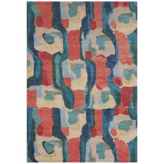 'Kigali, Red/Indigo' Hand-Knotted Tibetan Rug Made in Nepal by New Moon Rugs