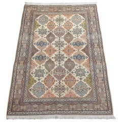 Ivory Wool and Silk Persian Naein Area Rug, 600 KPSI