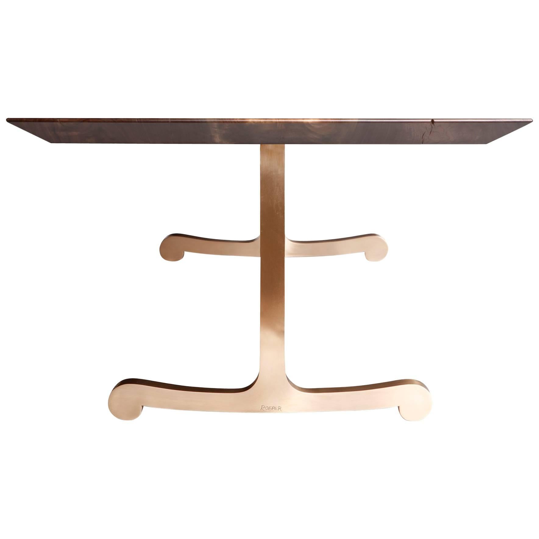 Vienna Slim Bevel Dining Table in Smoked Walnut and Cast Bronze by Studio Roeper