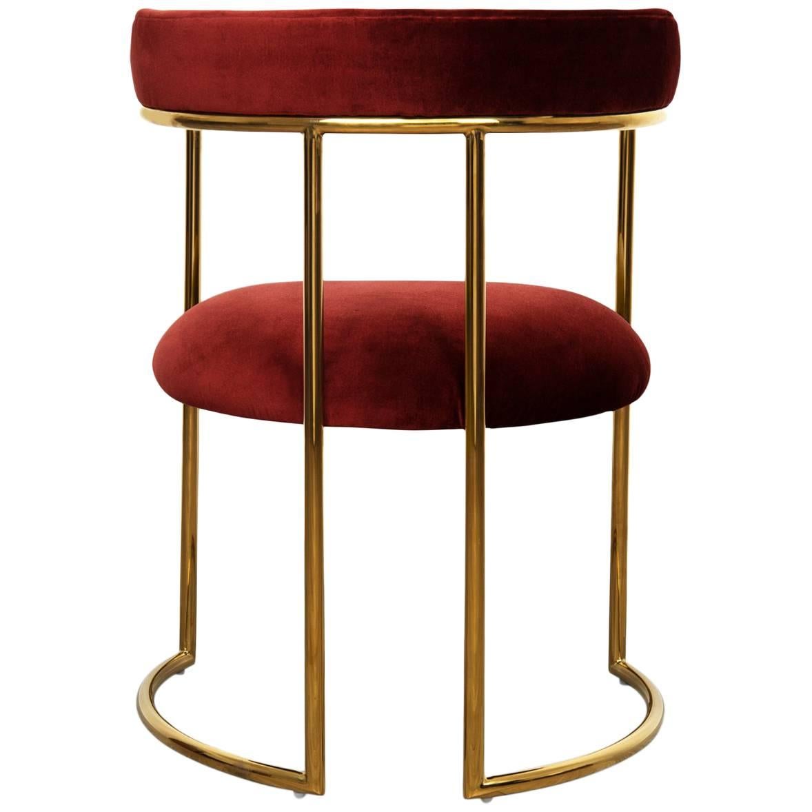 Modern Style Acapulco Dining Chair Brass Frame Merlot Velvet Upholstery