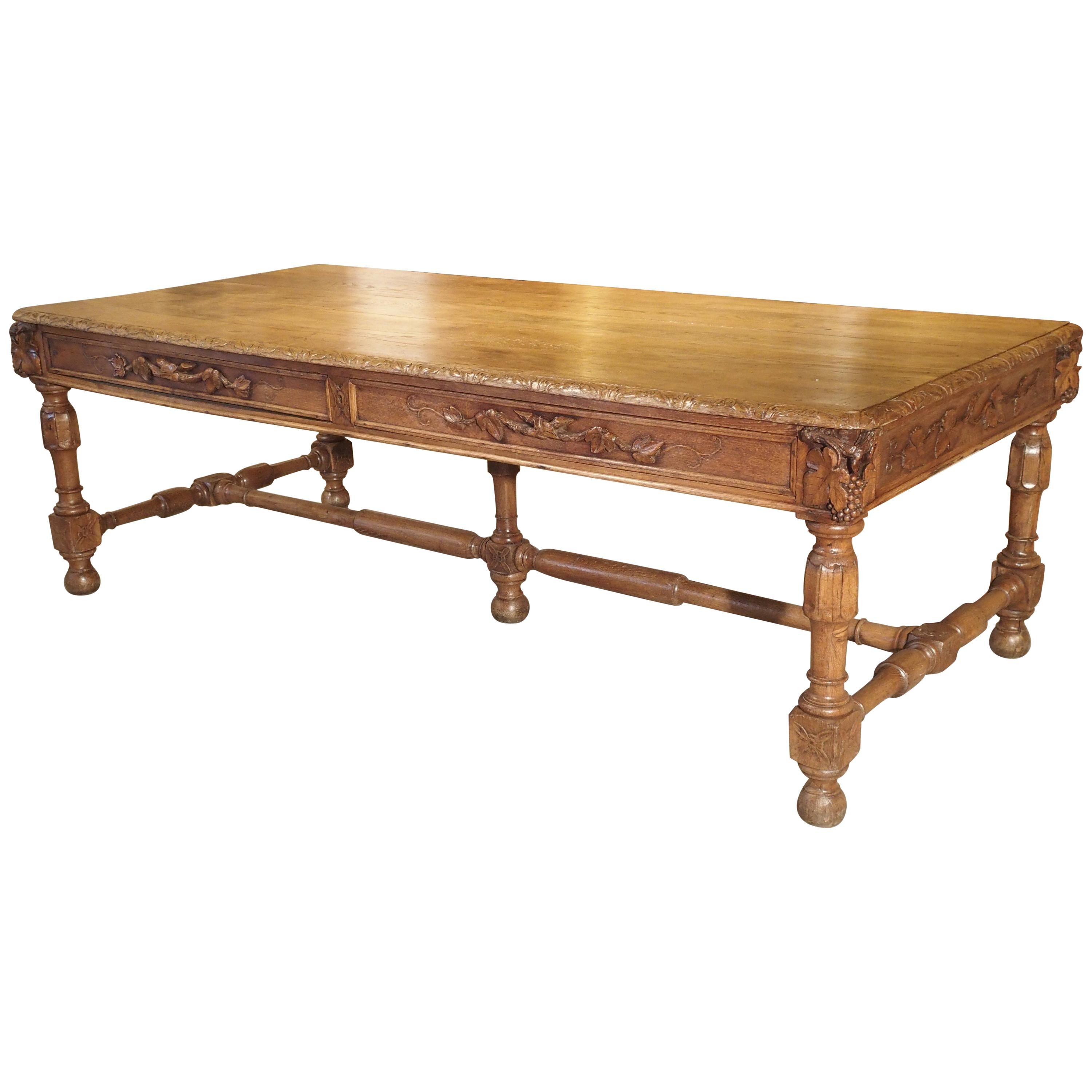 Early 1800s Carved French Oak Vineyard Table