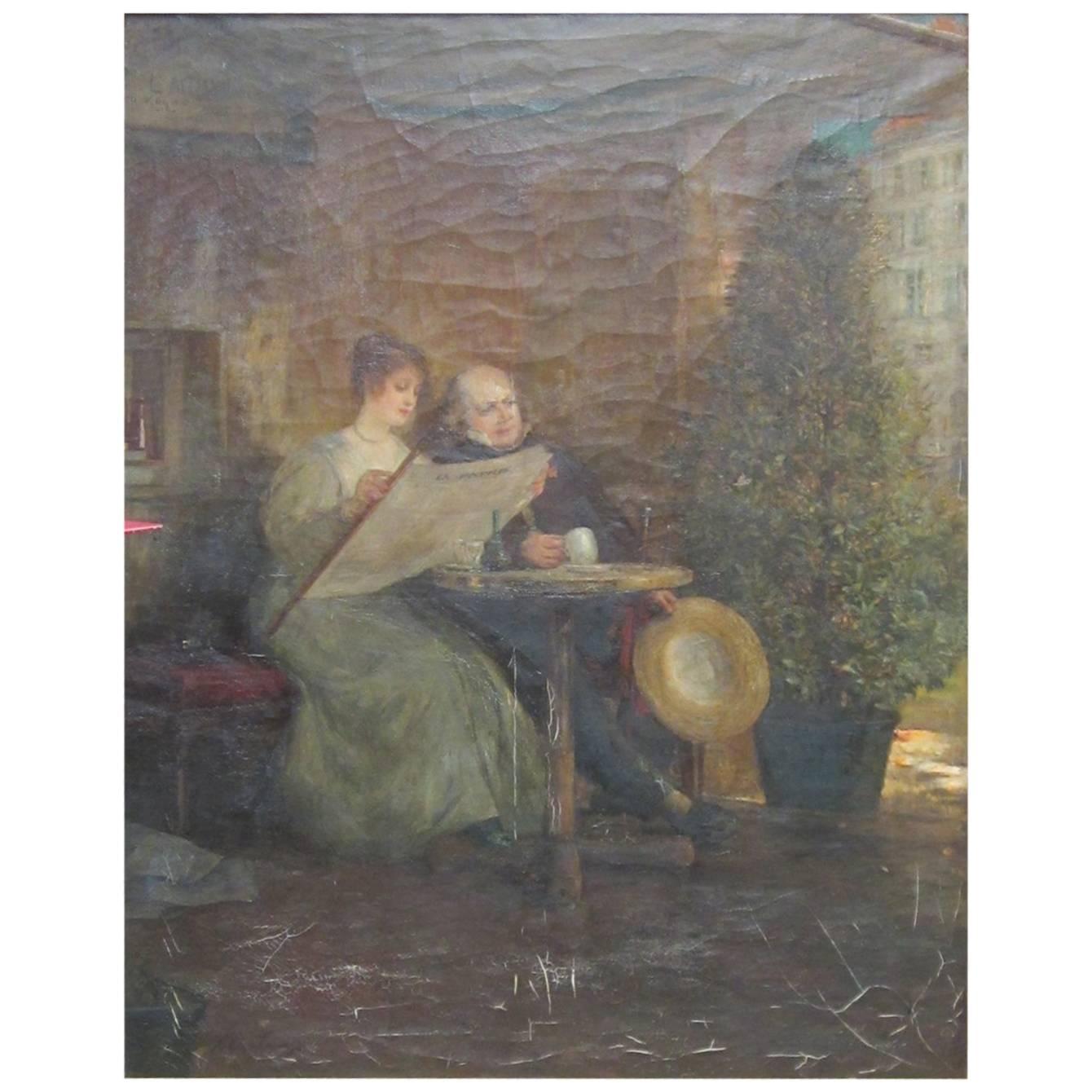 Young Woman and Man Reading 'La Patrie'