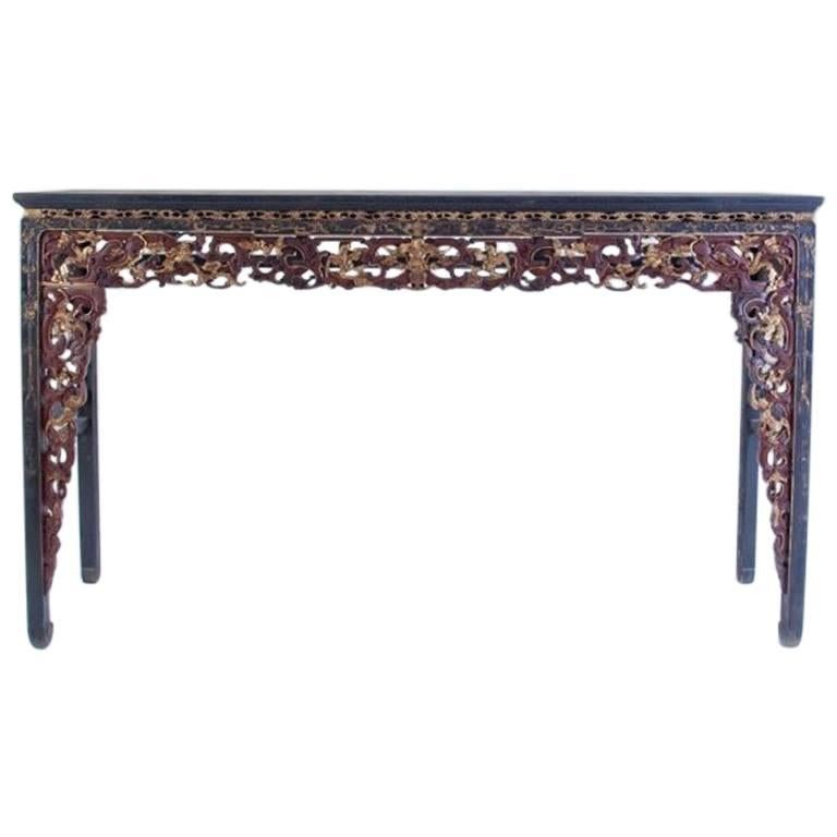 Antique Chinese Carved HandPainted Altar Table For Sale at 1stdibs