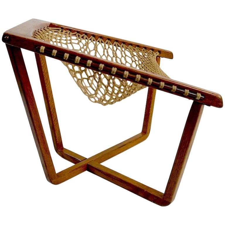 Rope Net Sling Chair with Exposed Oak Frame