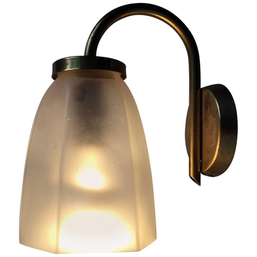 Vintage Danish Brass and Frosted Glass Lounge Wall Lamp from Lyfa, 1950s
