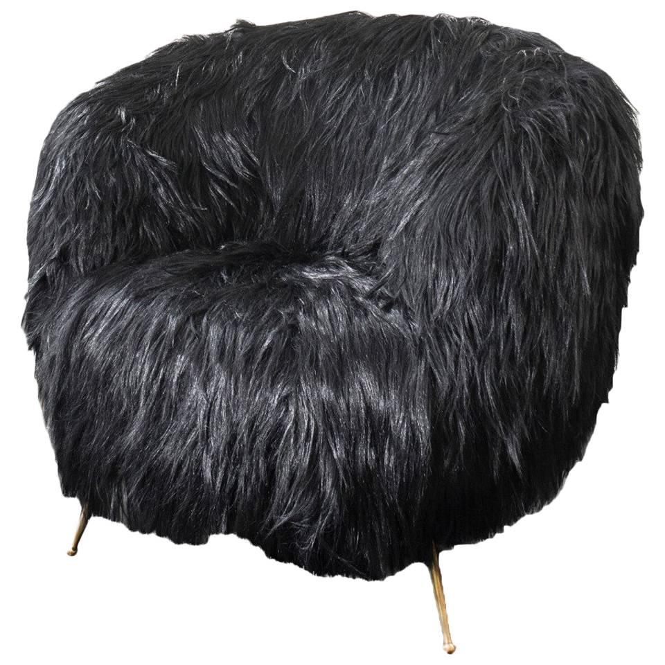 Kelly Wearstler Signature Souffle Chair in Black Goat Fur