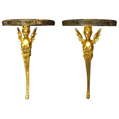 Pair of French Demilune Ormolu Consoles, Napoleon III Style