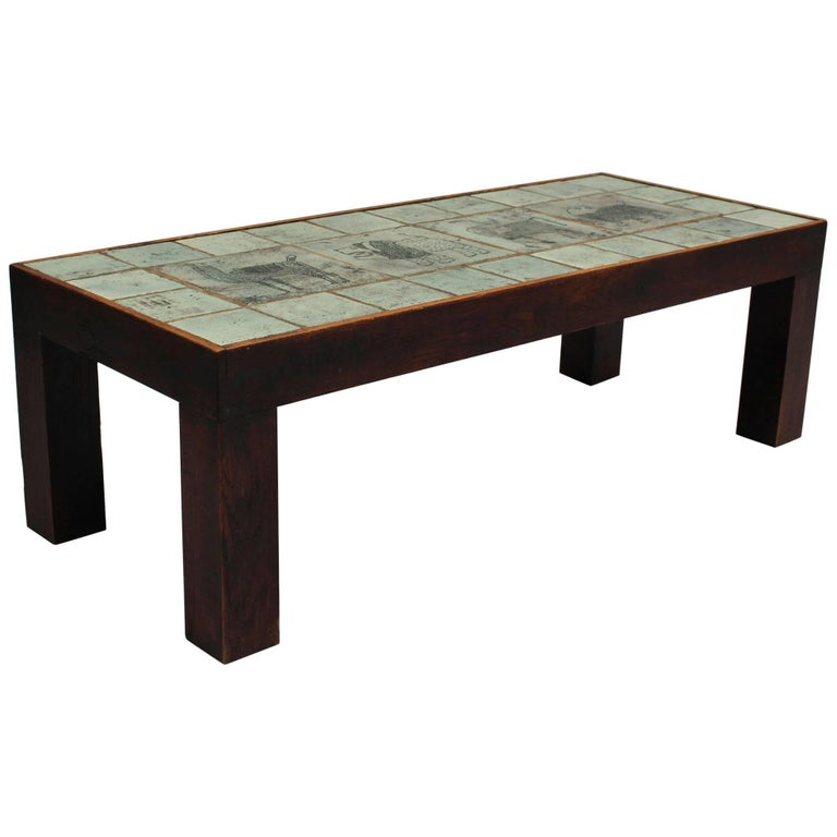 Jacques Blin Ceramic Top Coffee Table, ca. 1960, offered by Conjeaud and Chappey llc