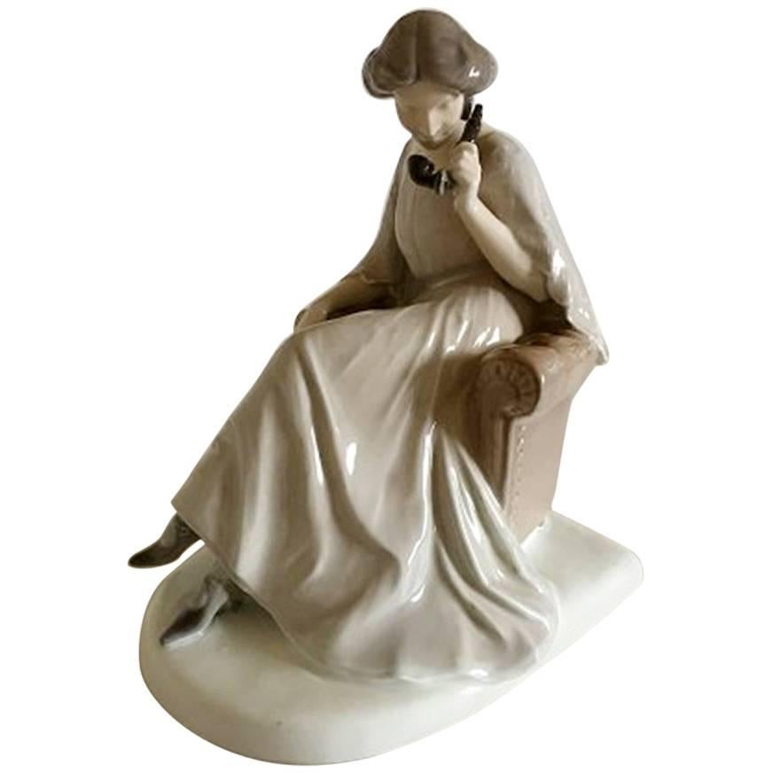 Bing & Grondahl Figurine of Sitting Woman with Phone #1706 For Sale