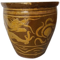 Chinese Vintage Earthenware Planter with Dragons