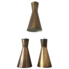Set of Three Large Mid Century Modern Diabolo Brass Pendant Lamps Germany 1950s
