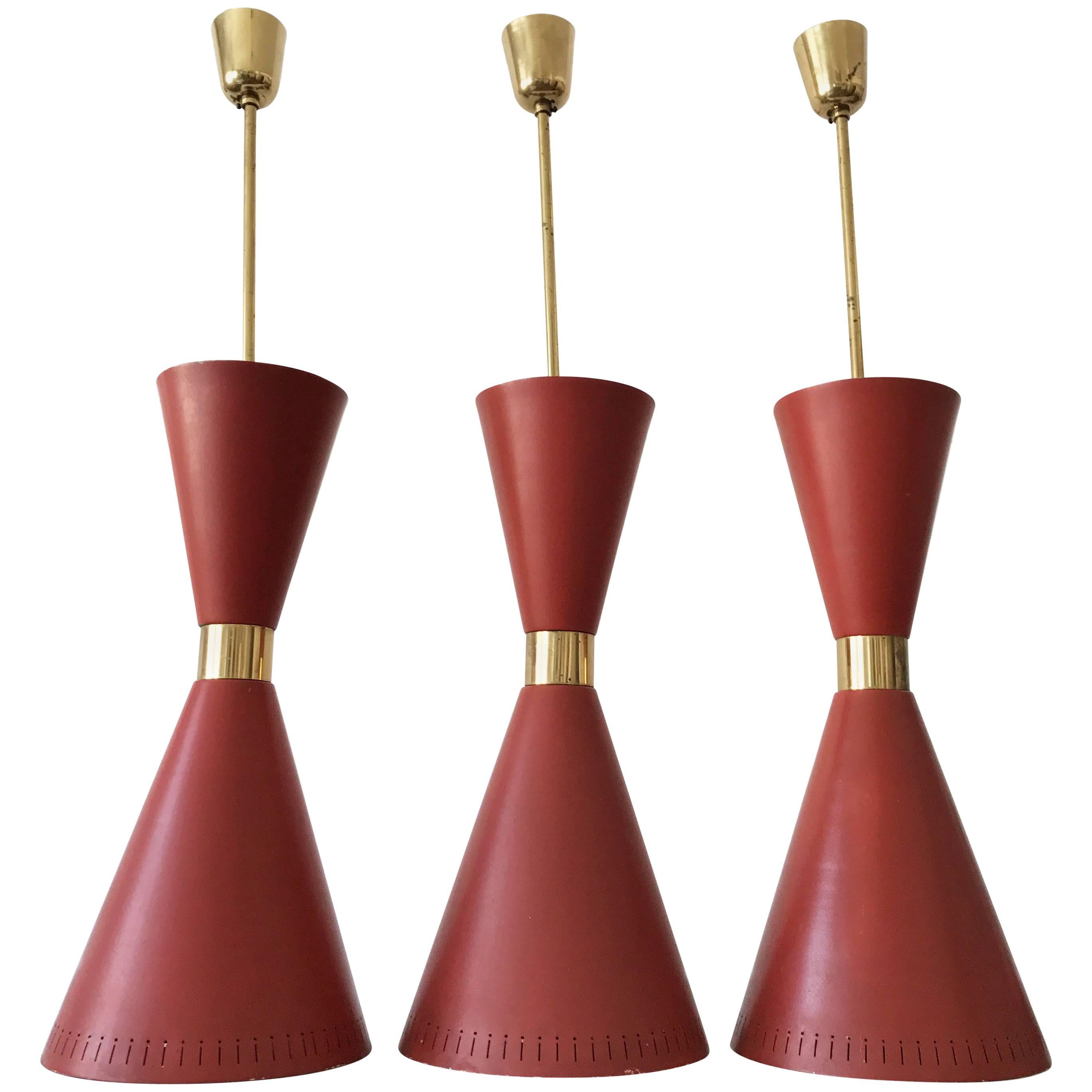 Set of Three Large Mid Century Modern Diabolo Pendant Lamps by BAG Turgi 1950s