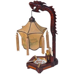 1920s Chinese Dragon Table Lamp with Ashtray and Cigarette Holder