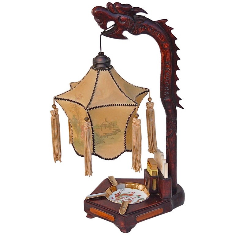 1920s Chinese Dragon Table Lamp with Ashtray and Cigarette Holder at  1stDibs