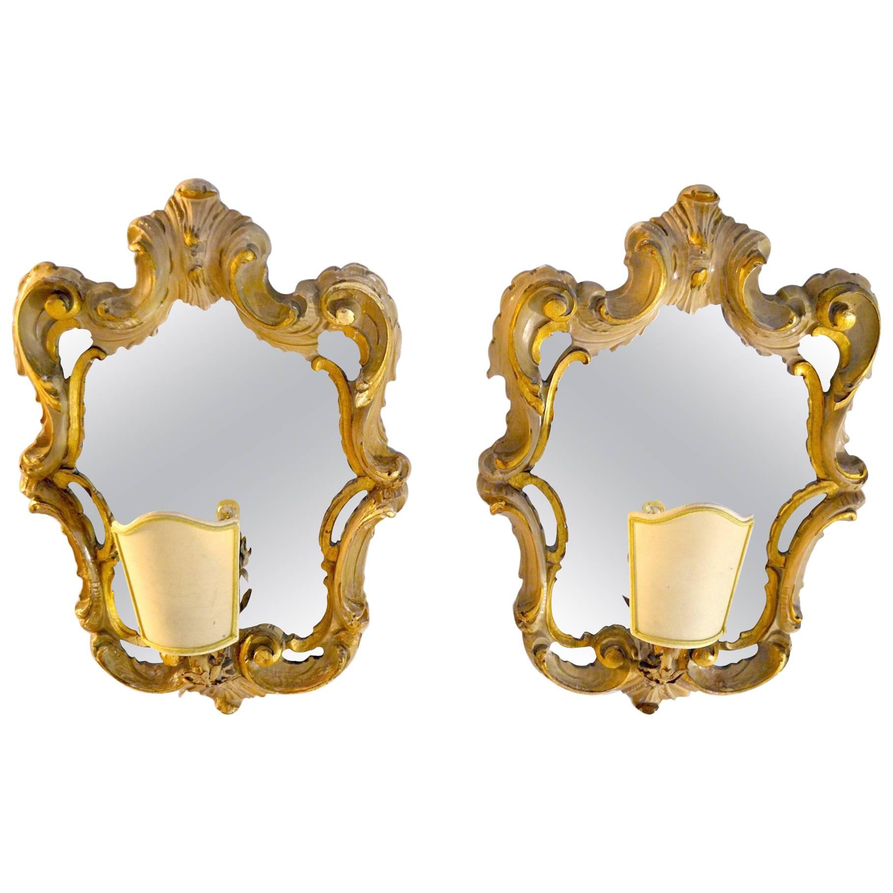 Pair of Rococo Style Mirrored Sconces