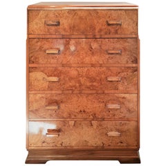 Antique Original Art Deco Chest of Drawers in Figured Walnut Veneers