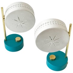 Two Bicolored Bedside Table Lamps by Mathieu Matégot, 1950s