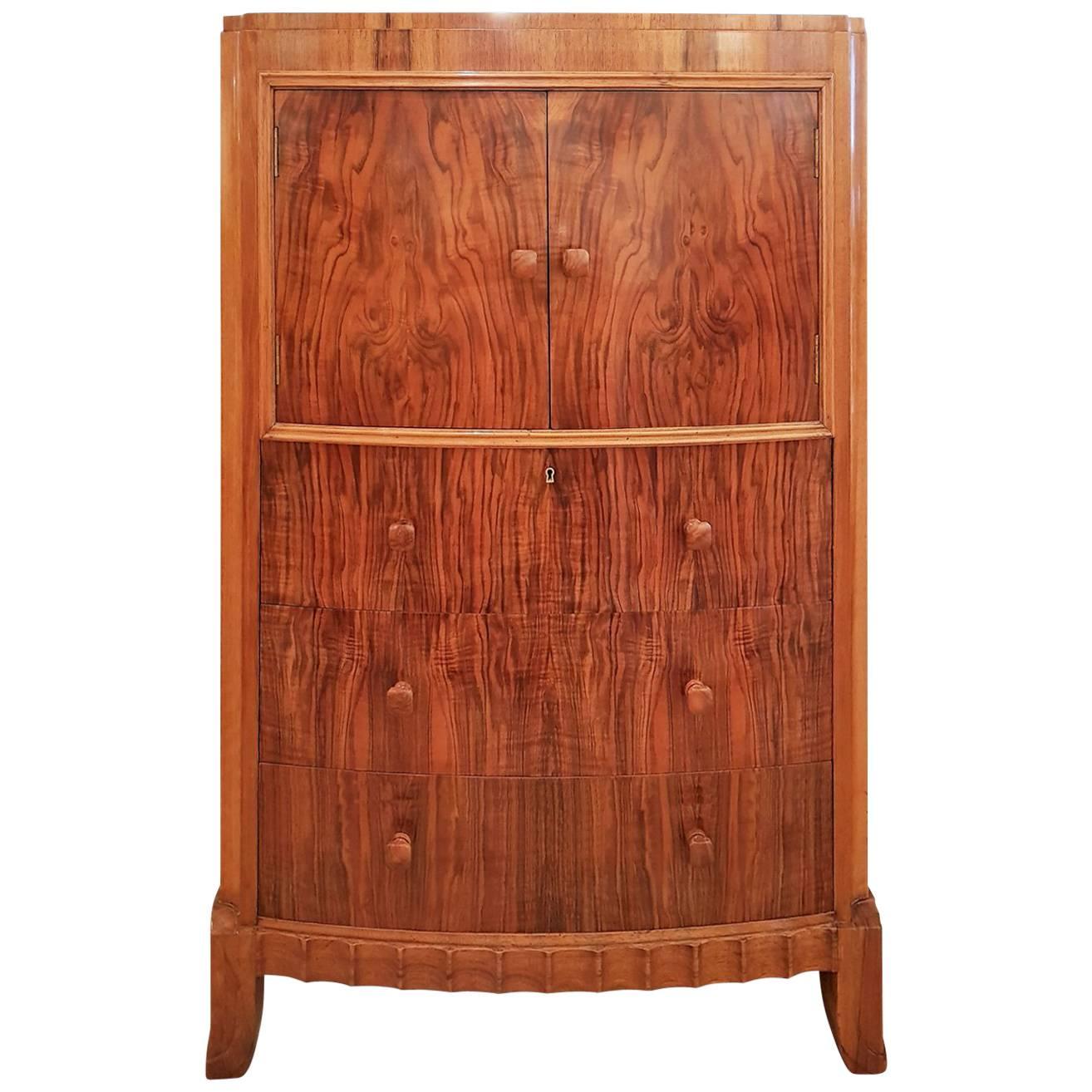 Art Deco Walnut Tallboy Chest with Cupboard over Attributed to Serge Chermayeff