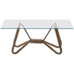 Audoux Minet Rope and Glass Coffee Table, 1960s