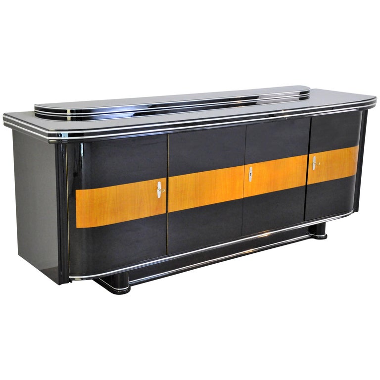 Art Deco Sideboard with Maple Application Chrome Details For Sale at