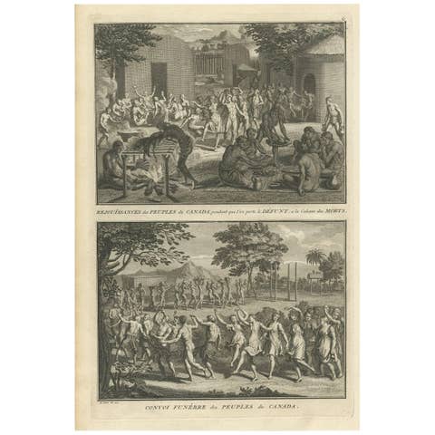 Antique Print of Funeral Ceremonies of the Canadian People by B. Picart, 1723