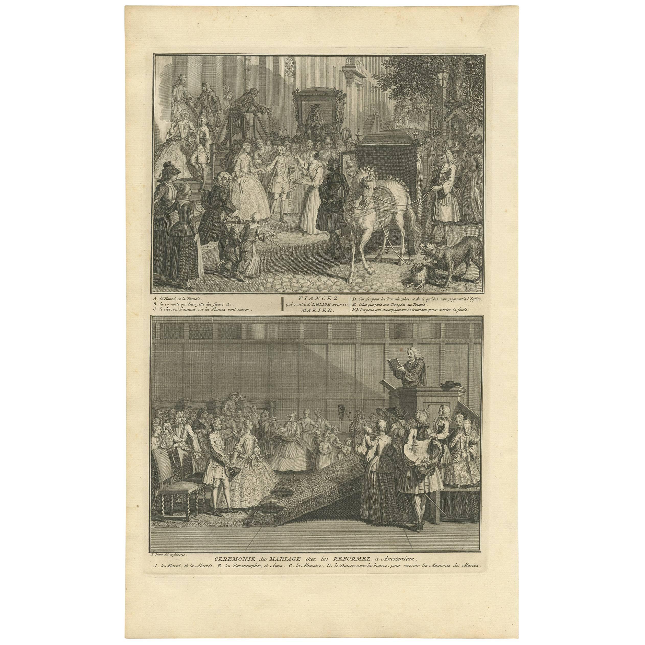 Antique Print of Marriage Ceremonies in Amsterdam 'The Netherlands' by B. Picart For Sale