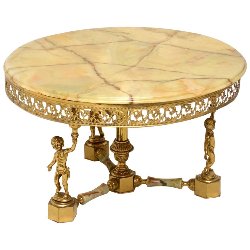 Antique Brass and Onyx Round Coffee Table