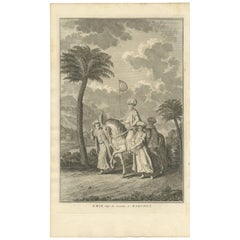 Impression ancienne d'un émiral islamique sur un cheval par A. V.D. Laan, 1727