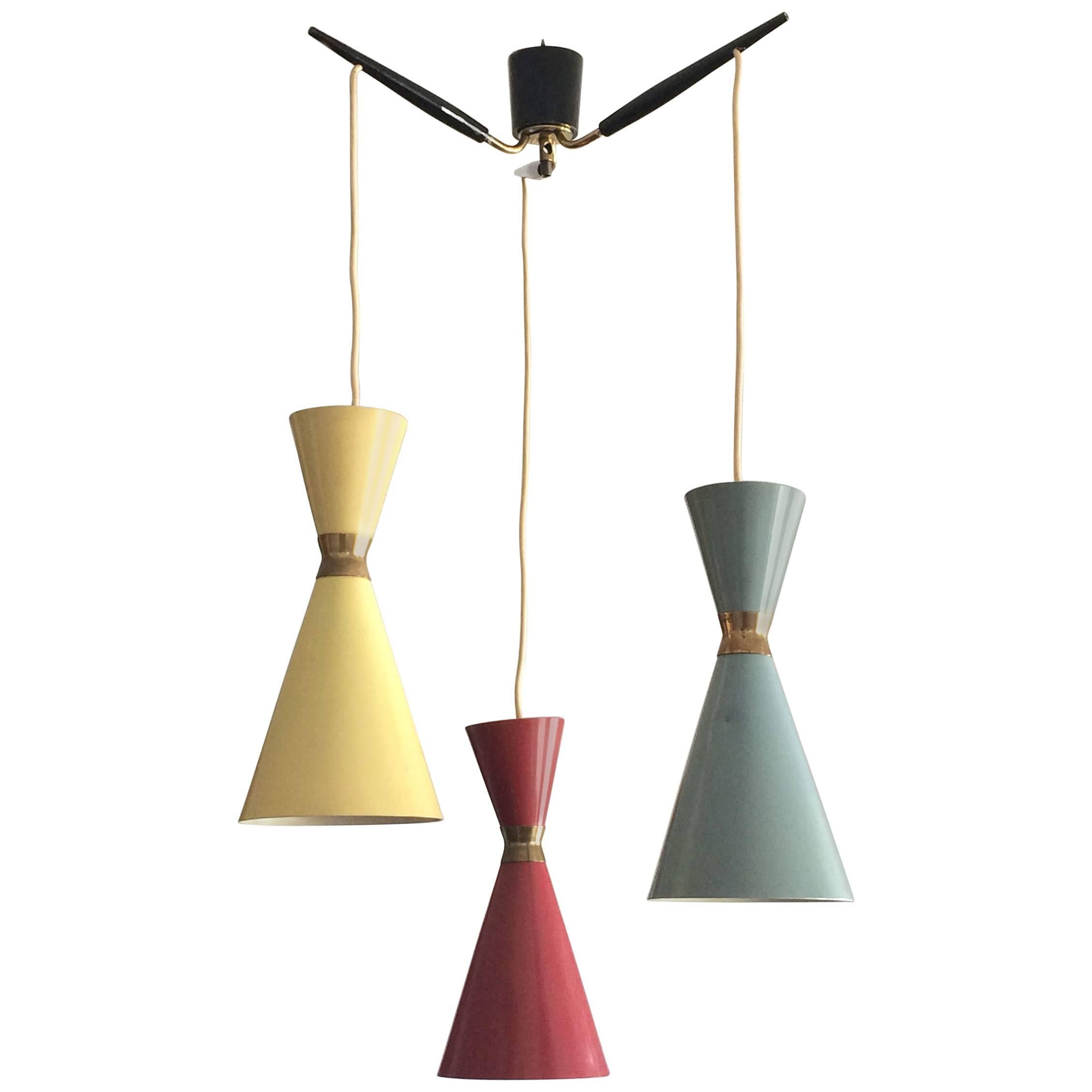 Tri-Color Diabolo Pendant Lamp by Bünte & Remmler, Germany, 1950s