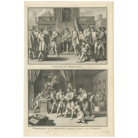 Antique Print of Marriage and Children Ceremonies of the Mexicans by B. Picart