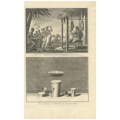 Antique Print of Moluccans Playing the Rabana and Music Instruments "Indonesia"