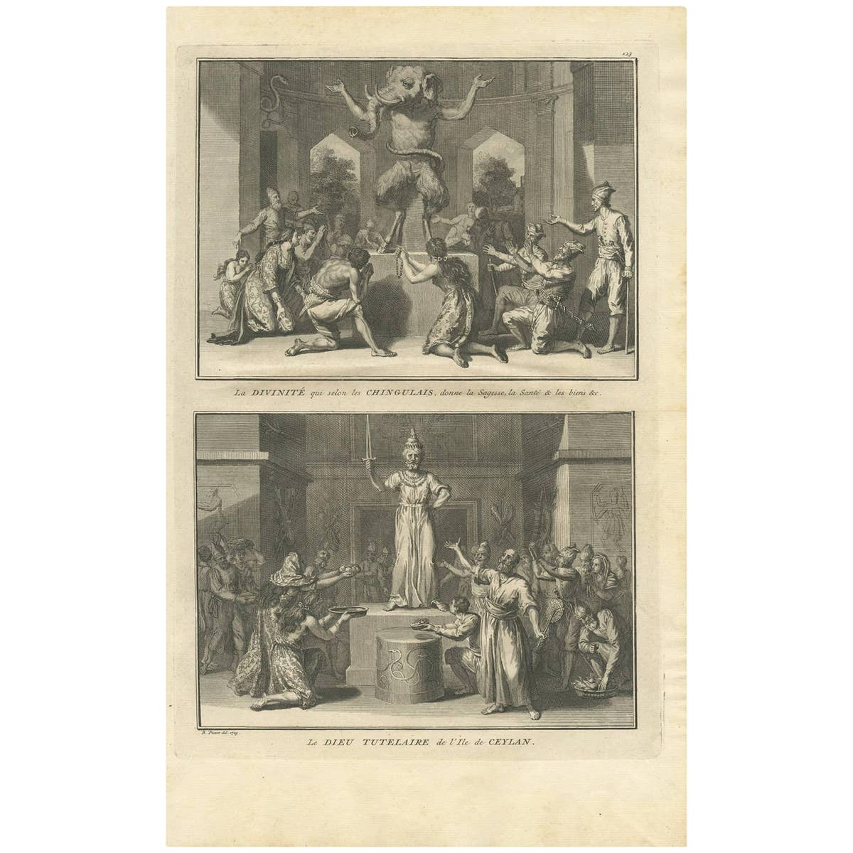 Antique Print of a Sinhalese Deity and a Guardian Deity of Ceylon, Sri Lanka
