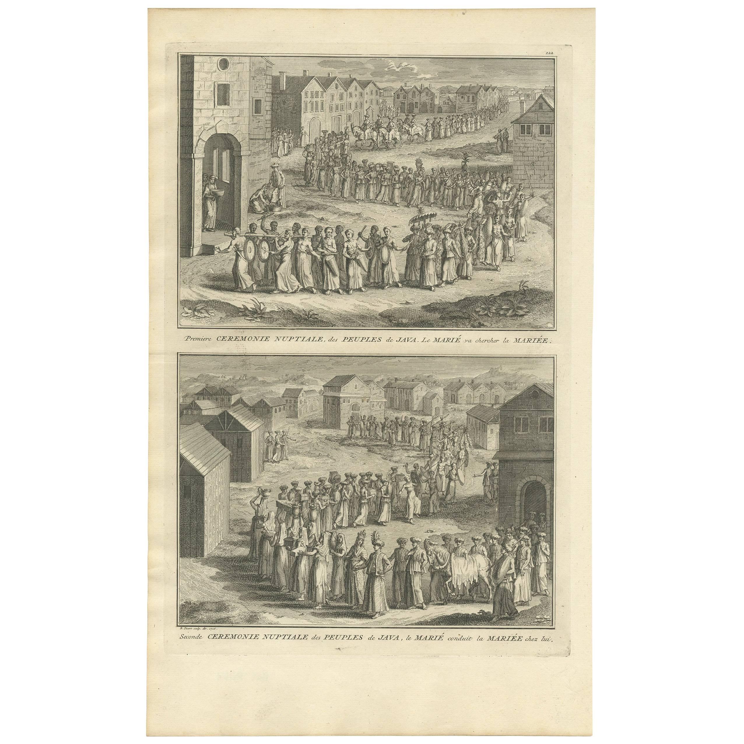 Antique Print of Wedding Ceremonies of Java 'Indonesia' by B. Picart, 1726 For Sale