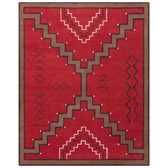 'LW32F, Red/Chocolate/Ebony' Hand-Knotted Tibetan Rug Made in Nepal by New Moon 