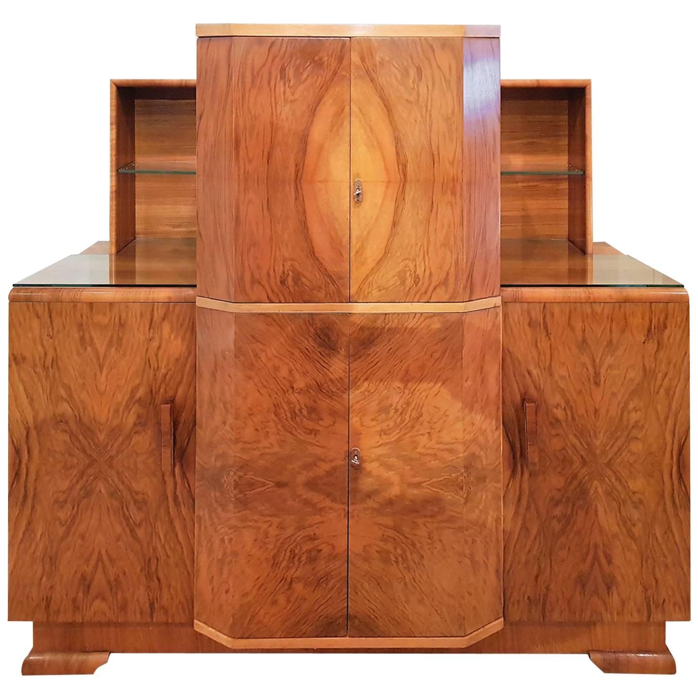 Art Deco Cocktail Sideboard in Figured Walnut Veneers