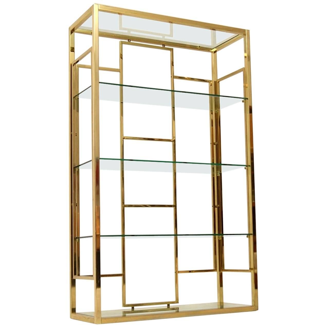 1970s Vintage Italian Brass Bookcase or Display Cabinet